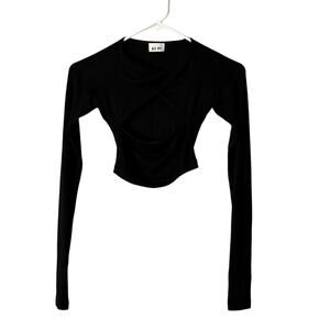 ALIX NYC Black Malone Cut Out Ribbed Stretch-Modal Long Sleeve